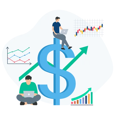 Funcionário do sexo masculino trabalhando no Market Growth  Ilustração