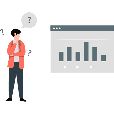 Funcionário pensando sobre o gráfico do site  Ilustração