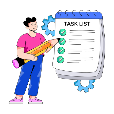 O funcionário prepara a lista de tarefas pendentes  Ilustração