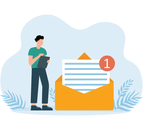 O funcionário recebe uma nova notificação por e-mail  Ilustração