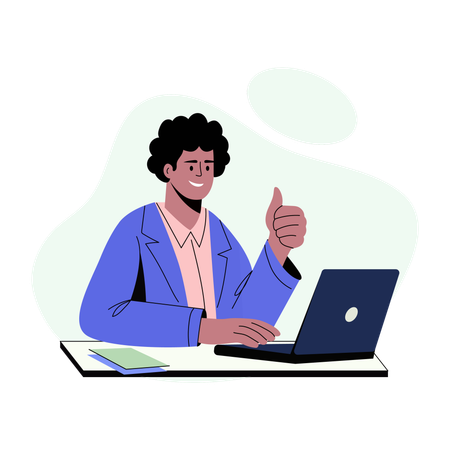 Funcionário satisfeito mostrando o polegar para cima  Ilustração