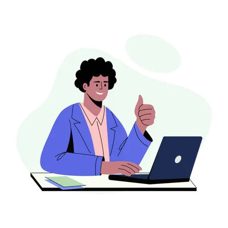 Funcionário satisfeito mostrando o polegar para cima  Ilustração