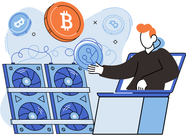 Funcionário trabalha na análise de bitcoin  Ilustração