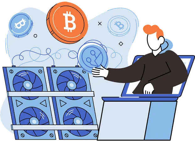 Funcionário trabalha na análise de bitcoin  Ilustração