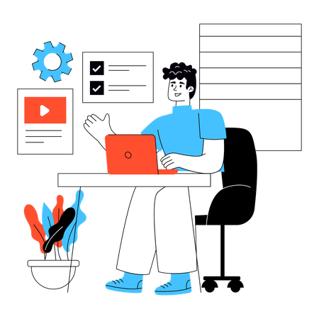 Funcionário trabalha em casa Local de trabalho  Ilustração