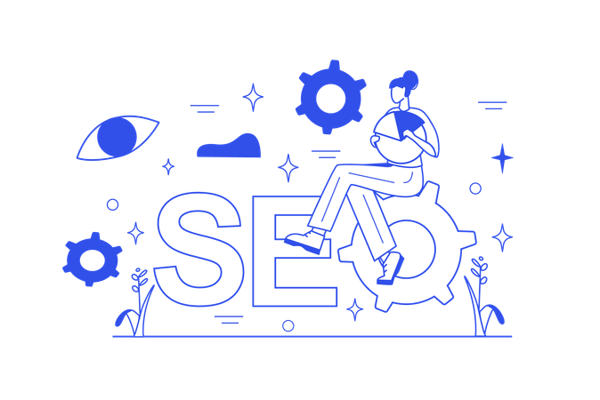 Funcionário trabalha no desempenho de SEO  Ilustração