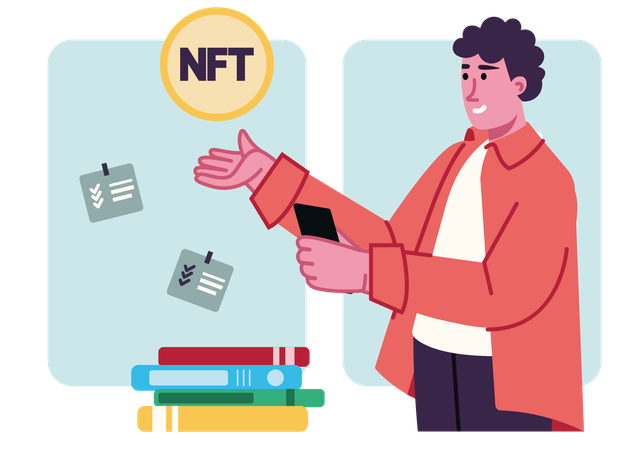 Funcionário trabalhando em dados NFT  Ilustração