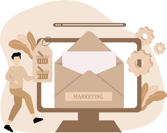 Funcionário trabalhando em email marketing  Ilustração