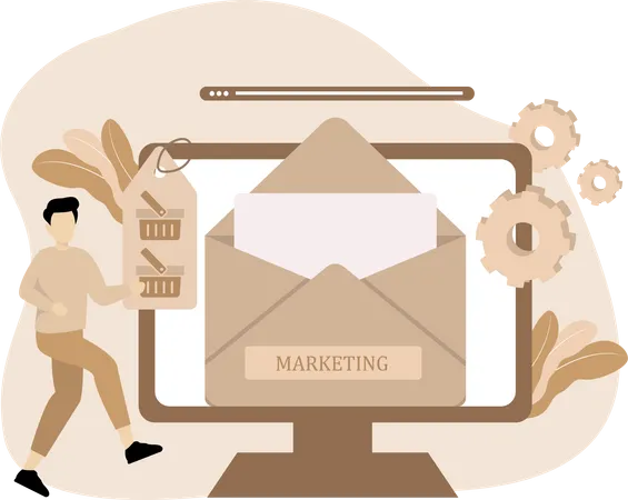 Funcionário trabalhando em email marketing  Ilustração