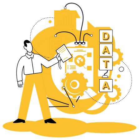 Funcionário trabalhando em tomada de decisão baseada em dados  Ilustração