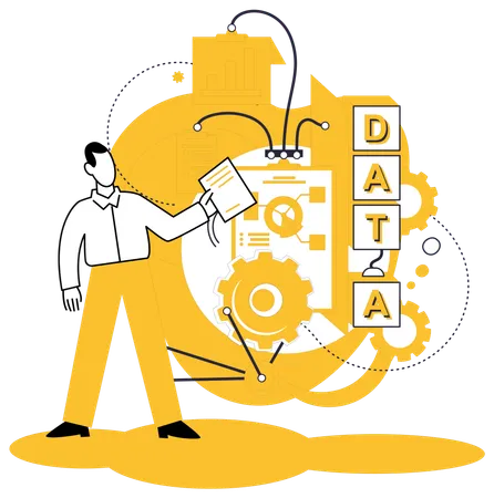 Funcionário trabalhando em tomada de decisão baseada em dados  Ilustração