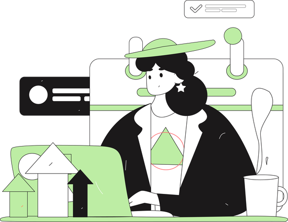Funcionário trabalhando na avaliação de desempenho  Ilustração