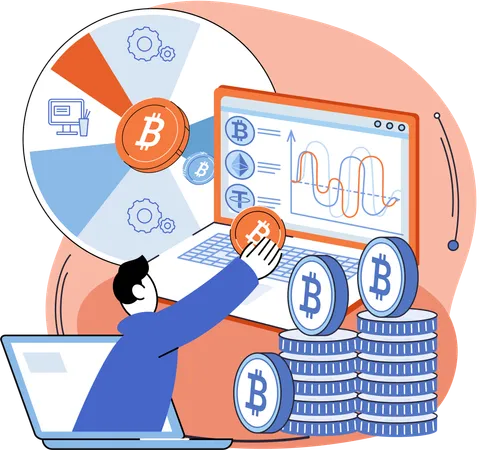 Funcionário trabalhando na mineração de criptomoedas  Ilustração