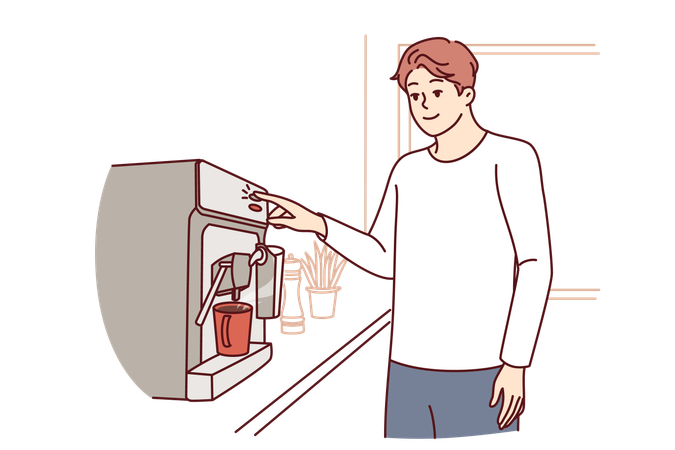 Funcionário usa máquina de venda automática de café  Ilustração