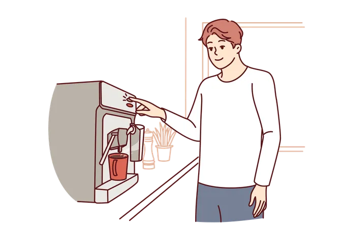 Funcionário usa máquina de venda automática de café  Ilustração
