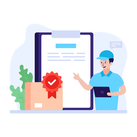 Funcionário verificando e certificando a qualidade do produto  Ilustração