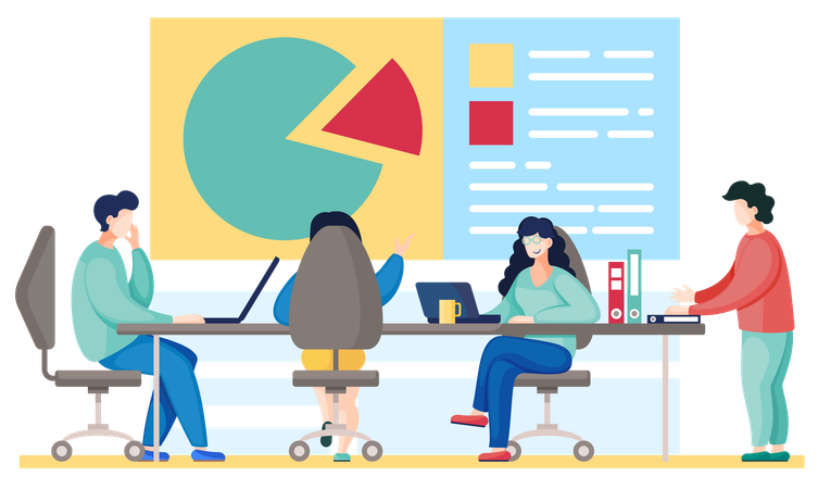 Os funcionários se comunicam com os funcionários do local de trabalho  Ilustração