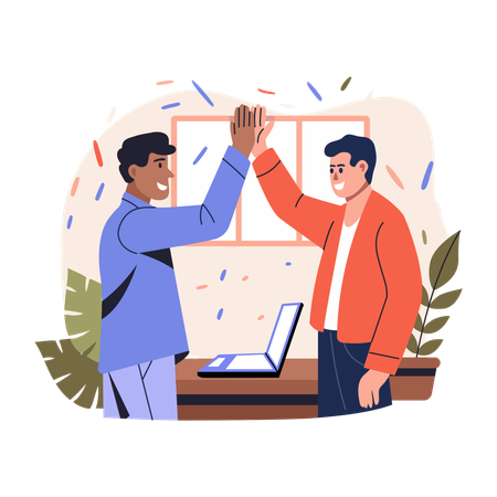 Funcionários dando high five em comemoração da equipe  Illustration