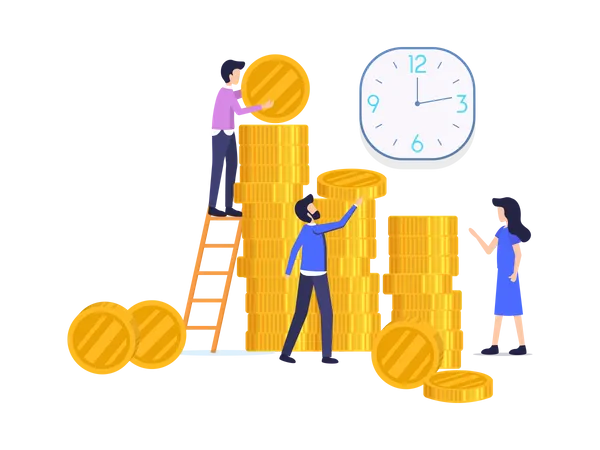 Funcionários de gestão financeira analisando lucros e perdas  Ilustração