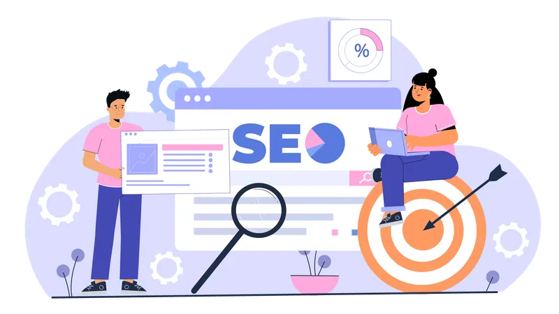 Funcionários visando metas de desenvolvimento de SEO  Ilustração