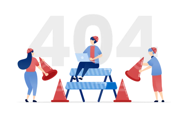 Funcionários encontram mensagem de erro 404 ao navegar em dados online  Ilustração