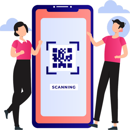 Funcionários estão fazendo pagamentos digitais por meio de scanner  Ilustração