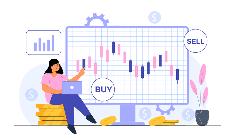 Funcionários fazendo negociações no mercado de ações  Ilustração