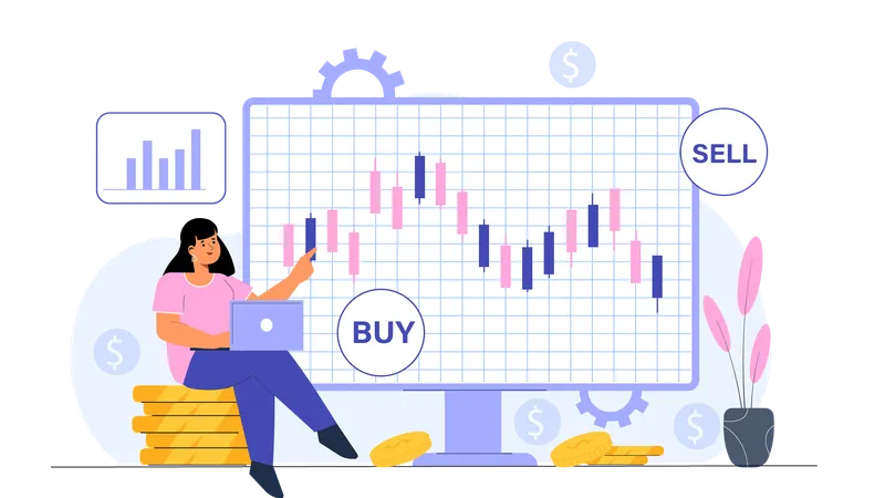 Funcionários fazendo negociações no mercado de ações  Ilustração