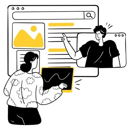 Funcionários fazendo testes na web  Ilustração