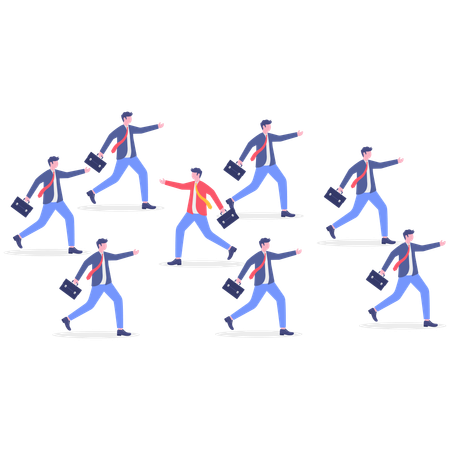 Funcionários seguindo o gerente da equipe  Ilustração