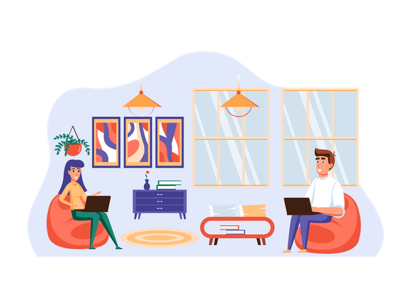 Funcionários trabalhando no laptop  Ilustração