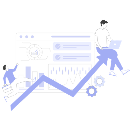 Funcionários visualizando análises de mercado  Ilustração