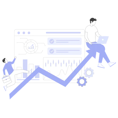 Funcionários visualizando análises de mercado  Ilustração