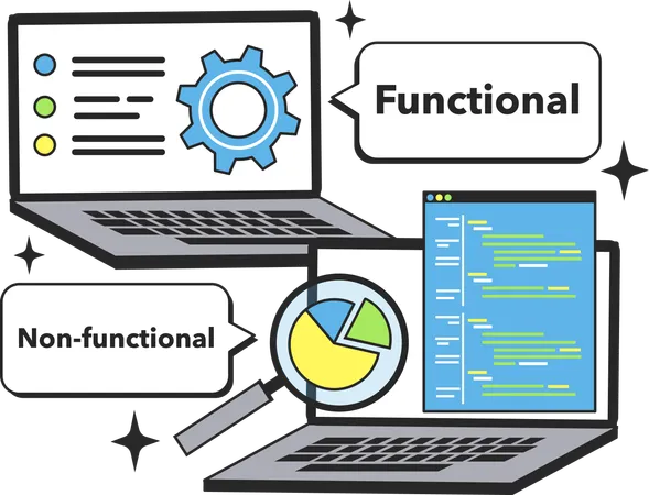 Functional Vs Non Functional Testing Testing Techniques Web Banner Or Landing Page Software Testing Methodology IT Specialist Searching For Bugs Web And App Development Flat Vector Illustration Illustration