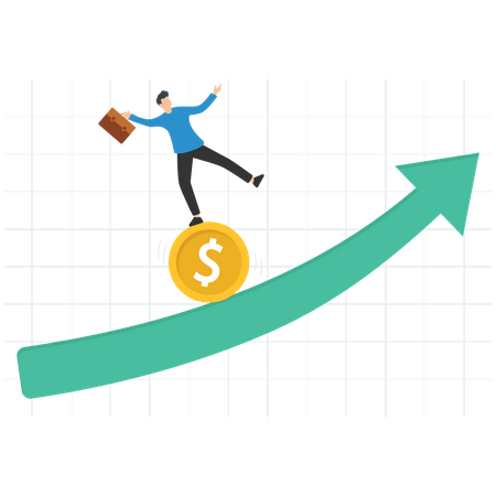 Fund manager holding flag lead money coin running up rising graph Illustration