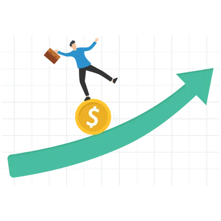 Fund manager holding flag lead money coin running up rising graph Illustration