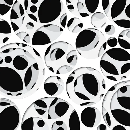 Papel cortado fundo com efeito 3d, círculos em preto e branco, ilustração vetorial  Ilustração
