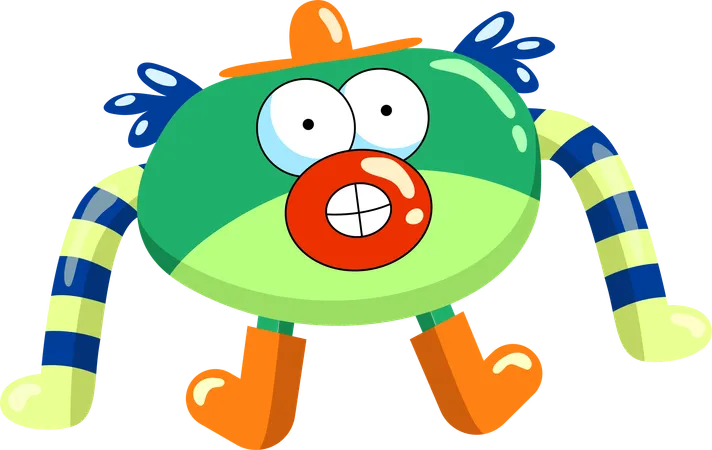 A Vibrant Illustration Of A Funky Green Monster With Blue Stripes An Orange Hat And Oversized Googly Eyes This Quirky Character Brings A Playful And Imaginative Element To Any Project Illustration