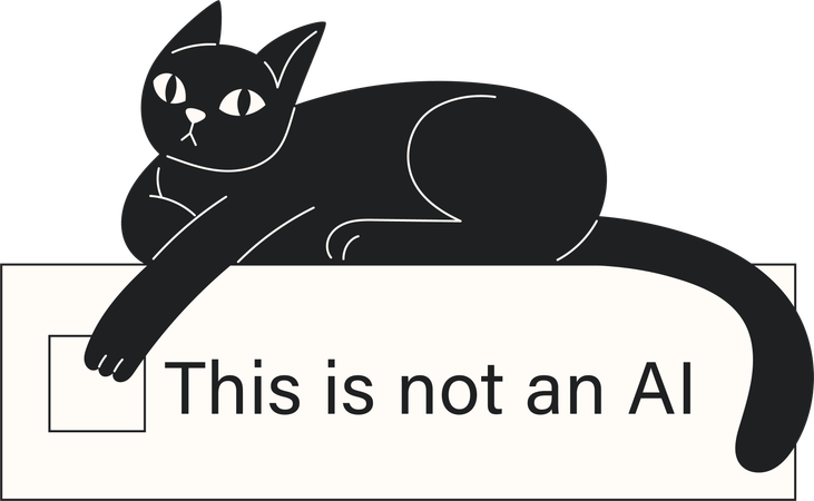 Funny Black Cat pressing Anti Artificial Intelligence  Illustration