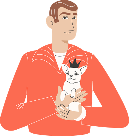 Funny Chihuahua Dog Wearing Crown Held by Owner  Illustration