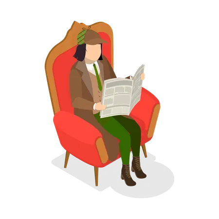 Funny Detective man reading newspaper  Illustration