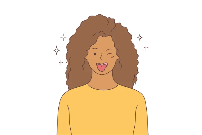 Emotion Fun Joy Face Concept Young Hilarious Joyful Happy African American Woman Or Girl Teenager Character Teasing Winking Showing Tongue Out Of Mouth Positive Facial Expression Illustration イラスト
