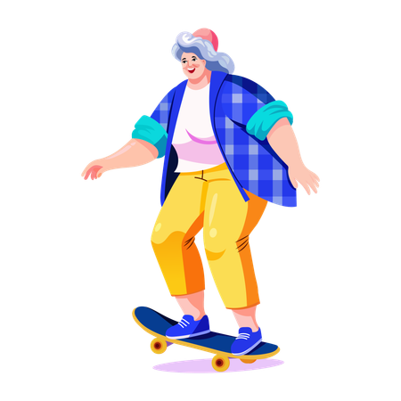 Funny Grandma doing Skating  Illustration