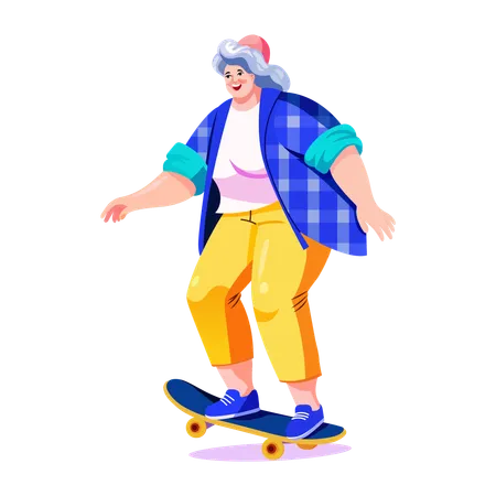 Funny Grandma doing Skating  Illustration