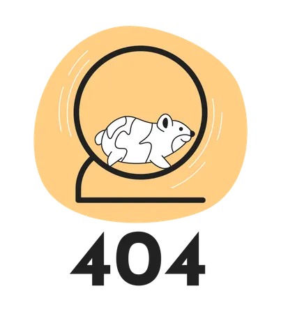 Funny Hamster Running In Wheel Black White Error 404 Flash Message Monochrome Empty State Ui Design Page Not Found Popup Cartoon Image Vector Flat Outline Illustration Concept Illustration
