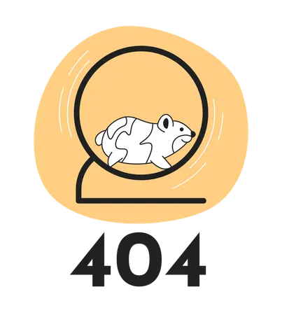 Funny hamster running in wheel black white error 404  Illustration