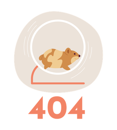 Funny hamster running in wheel error 404  Illustration