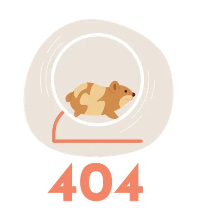 Funny hamster running in wheel error 404  Illustration