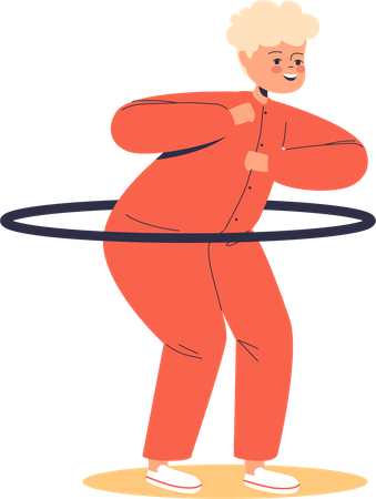 Funny happy boy enjoy playing with hula hoop  Illustration