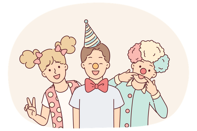 Funny kids at costume party dedicated to april fool day celebration or elementary school graduation  Illustration
